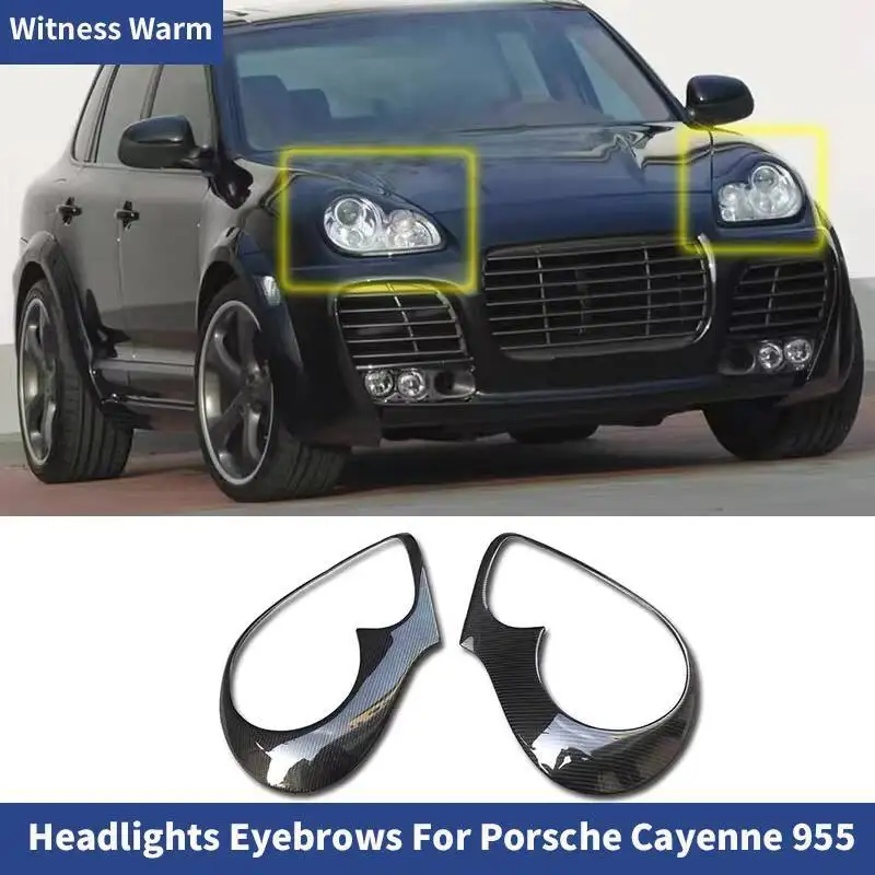 Becquet de pare-choc avant en Fiber de carbone, couvercle de phare, sourcils pour Porsche Cayenne 955 GTS Turbo S, Kit de carrosserie de voiture 04-07