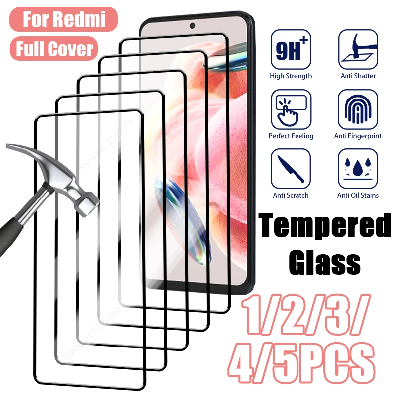 1/2/3/4/5PCS vetro temperato a copertura totale per Redmi Note 12 11 10 9 8 Pro Plus 5G 11S 10S 9S protezione dello schermo per Redmi 10 10C 9 c9a