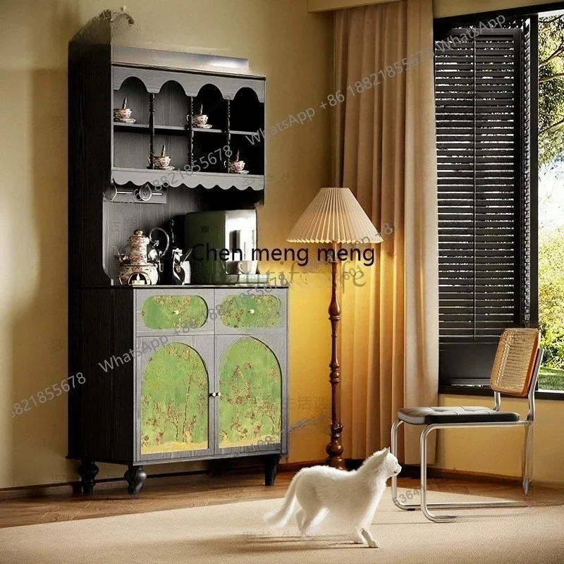 

CC182 French green retro solid wood dining side cabinet, living room flower and bird tea storage decorative cabinet