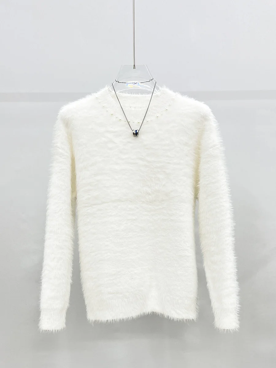 American Style Plush Knitted Sweaters Pearl Neck High-end Design Tops Men's 2024 Autumn and Winter Versatile Handsome Pullovers