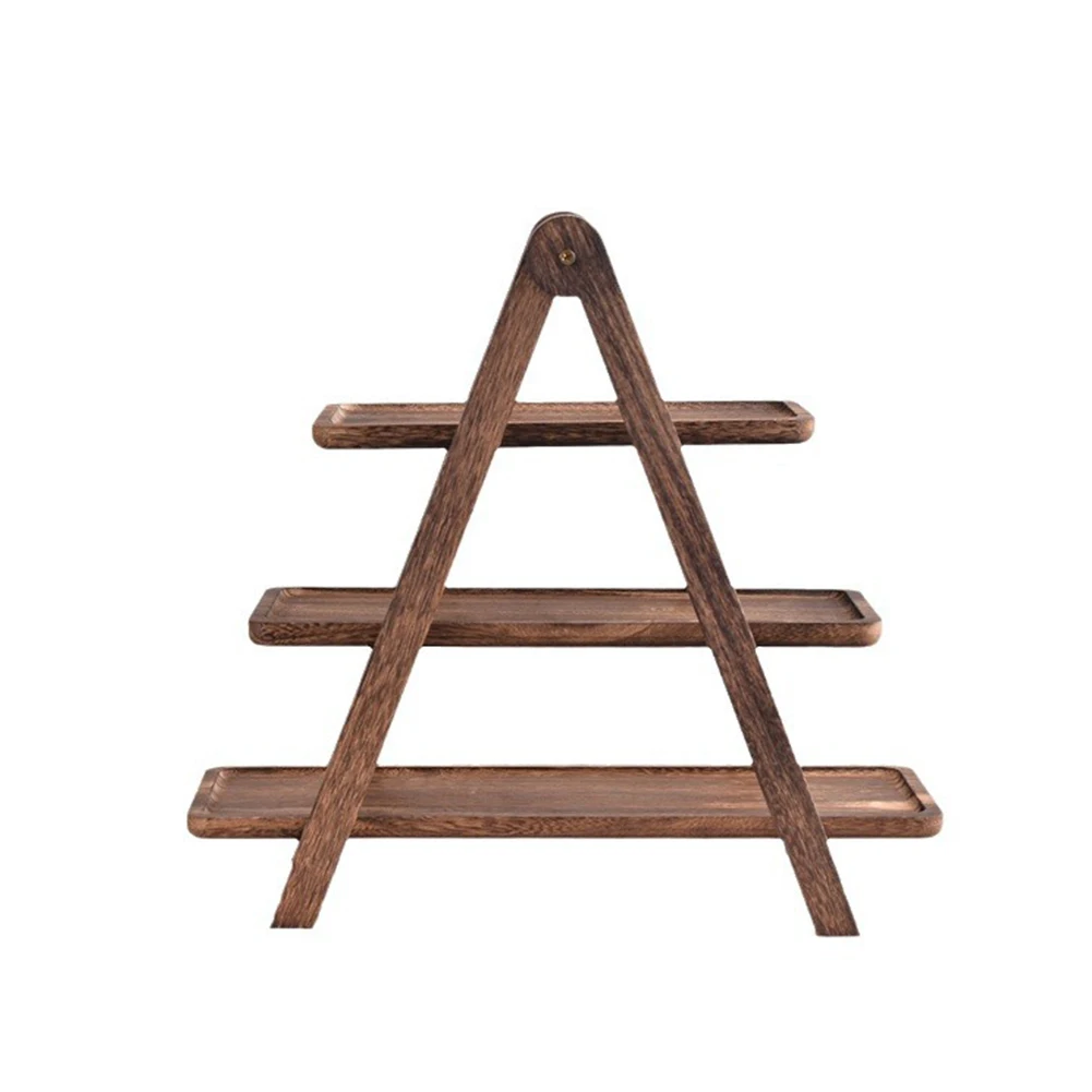 

2Pcs Wooden Serving Platter Rectangular Serving Stand Multi-Function Cupcake Tiered Tray Foldable Food Storage Shelf for Picnic