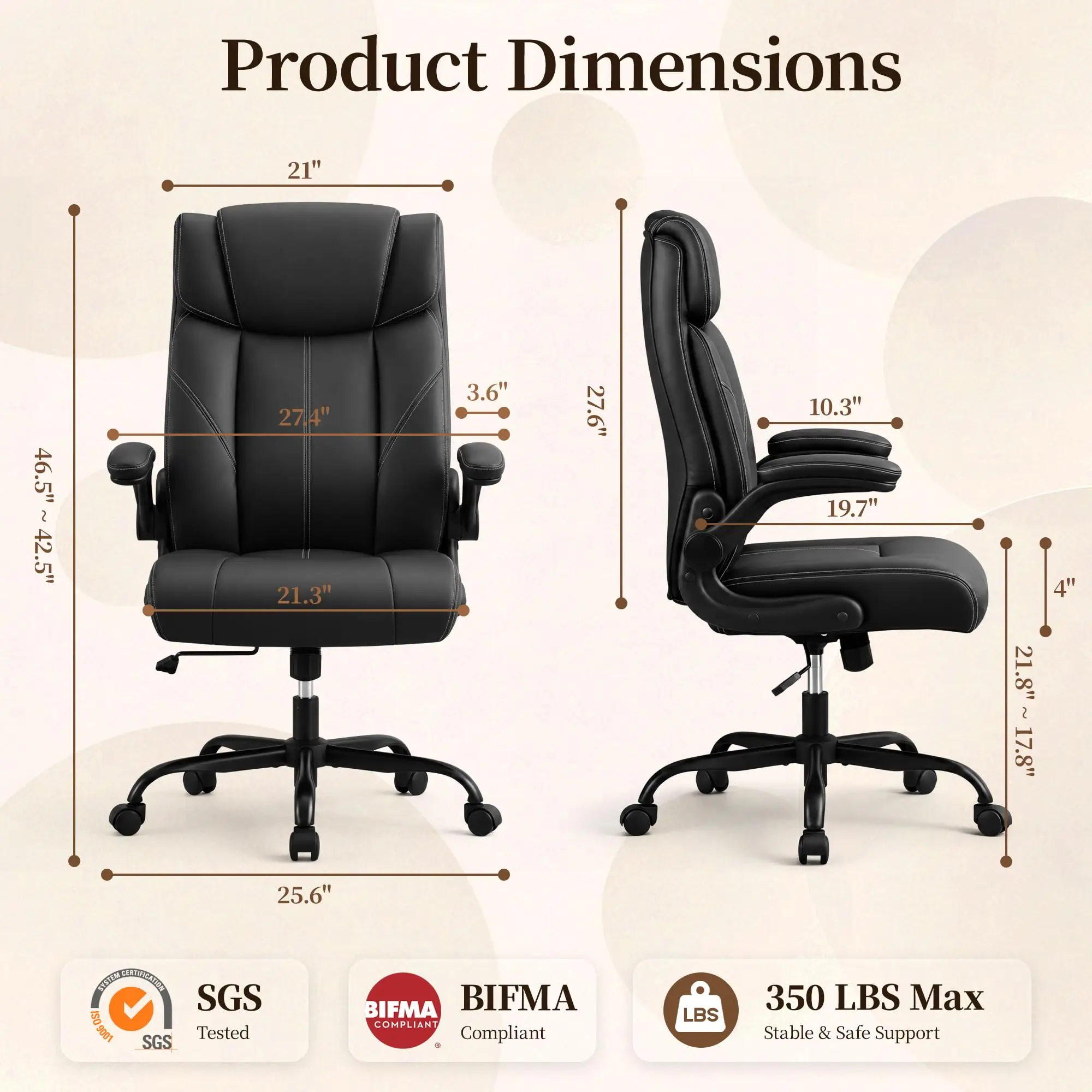 Office Chair, Leather Ergonomic Computer Desk Chair with Rocking