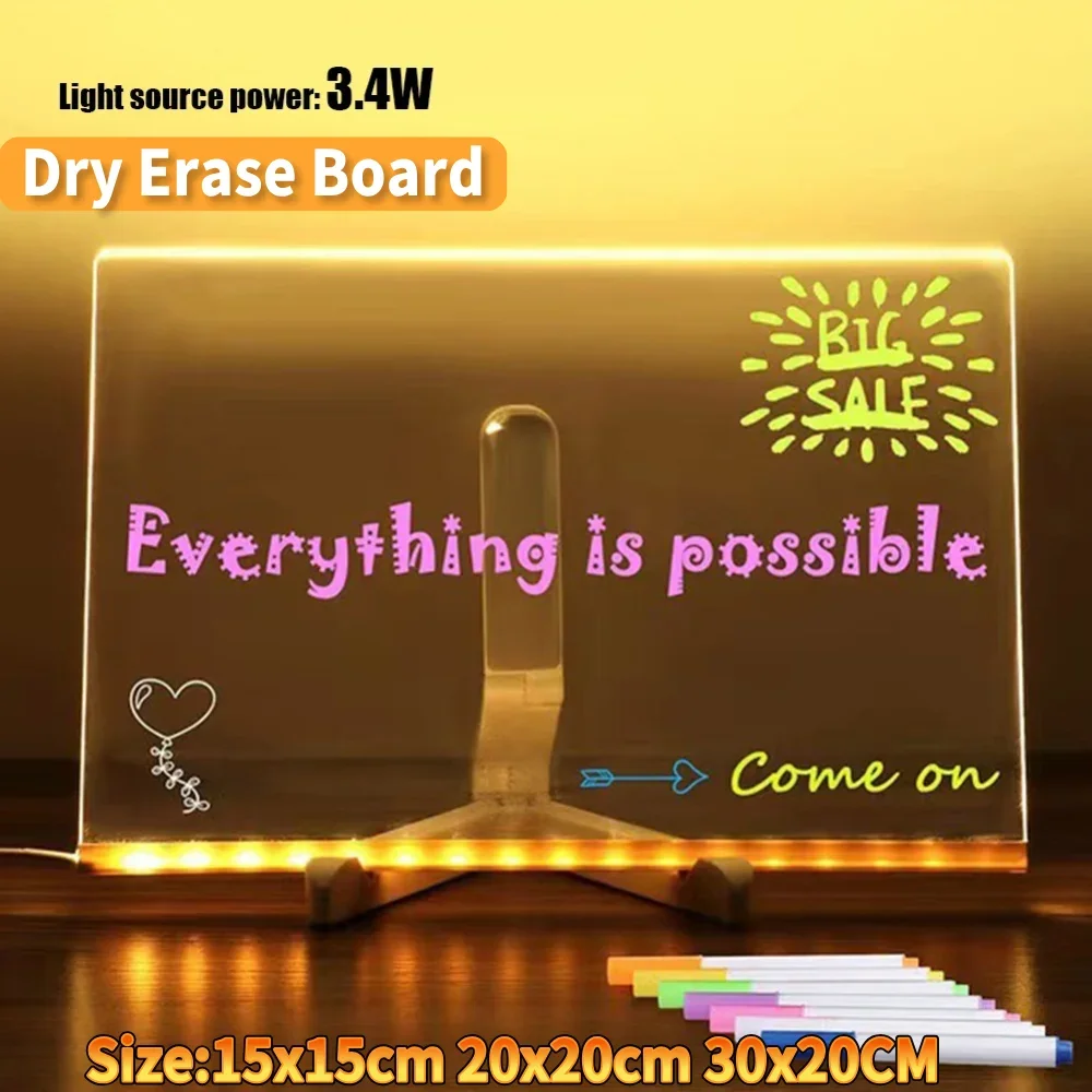 quadro-de-mensagens-led-iluminado-com-letras-placa-de-acrilico-brilhante-apagavel-a-seco-com-luz-e-7-canetas-letreiro-neon-apagavel-quadro-de-escrita-transparente