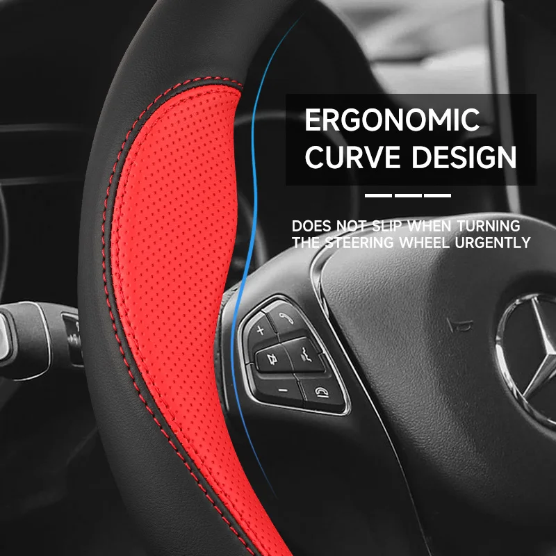 All Seasons Leder-Lenkradbezug aus Kohlefaser, universell passend für 14,5–15 Zoll, 37–38 cm Lederbezug, rutschfestes Zubehör