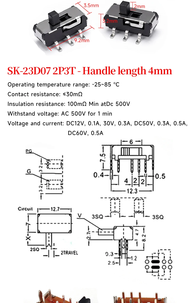 5 Stück Mini-SPDT-Schiebe-Kippschaltergriff 3/5mm MSS-22D018 SS-12D00 SK-22D07 MSK-12C02 SS-12F44 MSK23D19 - Elektronisches Bauteil – Detail 14