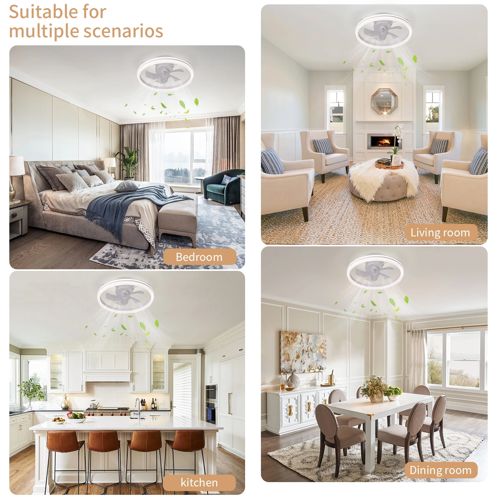 Matte White Acrylic Ceiling Fan Light with Remote & APP Control - Dimmable LED 6-Speed Settings Timer Function Stepless Dimming