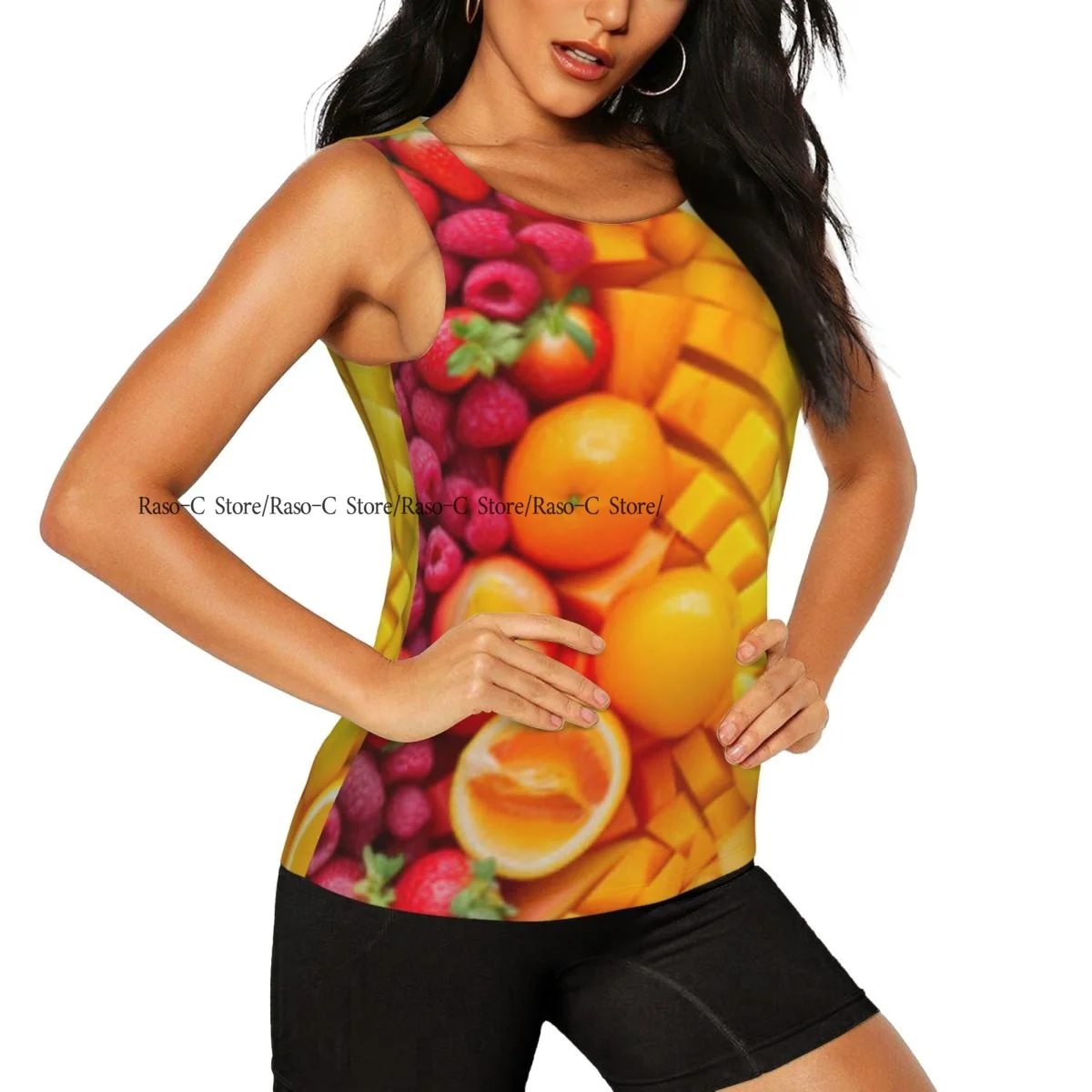 Women Fitness Sexy Yoga Vest Fresh Fruit Rainbow Print Gym Sports Top Tank Female