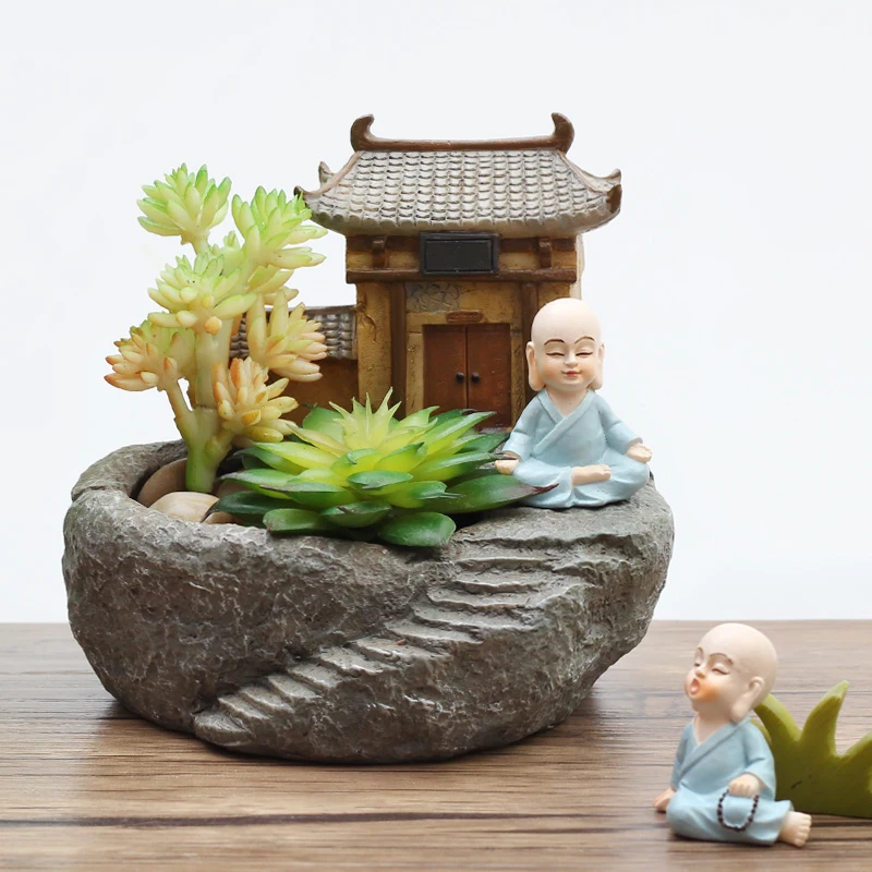 

Zen Buddhist Monk Small Plant Pot Resin Succulent Planter for Home Office Desk Mini Ornament Fairy Garden Flowerpot Decoration