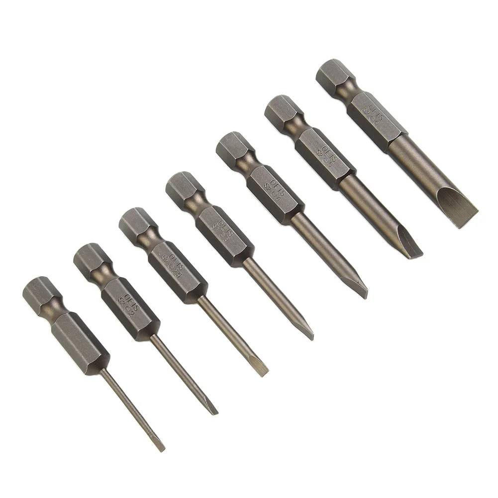 Nutdrivers Screwdriver Bit 2.0 2.5 3.0 4.0 6.0 6.35mm Shank 7PCS Alloy Steel Flat Head Screwdriver Bit Hand Tools