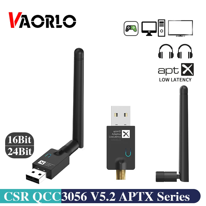 Original QCC3056 CSR Bluetooth 5.2 Audio Transmitter aptX LL HD Adaptive 40ms Low Latency Multipoint with Mic Wireless Adapter