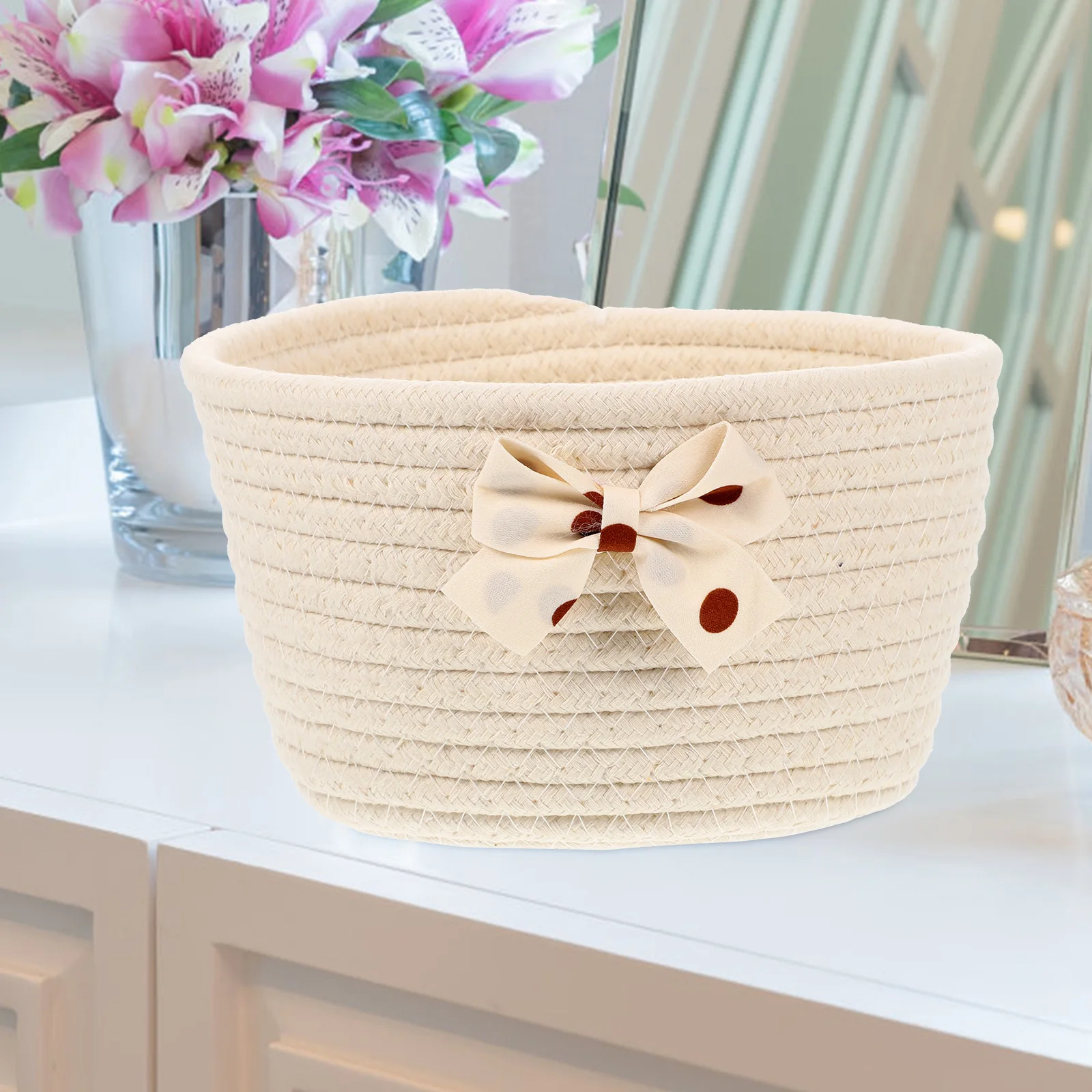 

Cotton Rope Basket Mini Small Storage Basket Cute Small Baskets Pink Woven Round Soft Toy ganizing Boho Decor Home Nesting