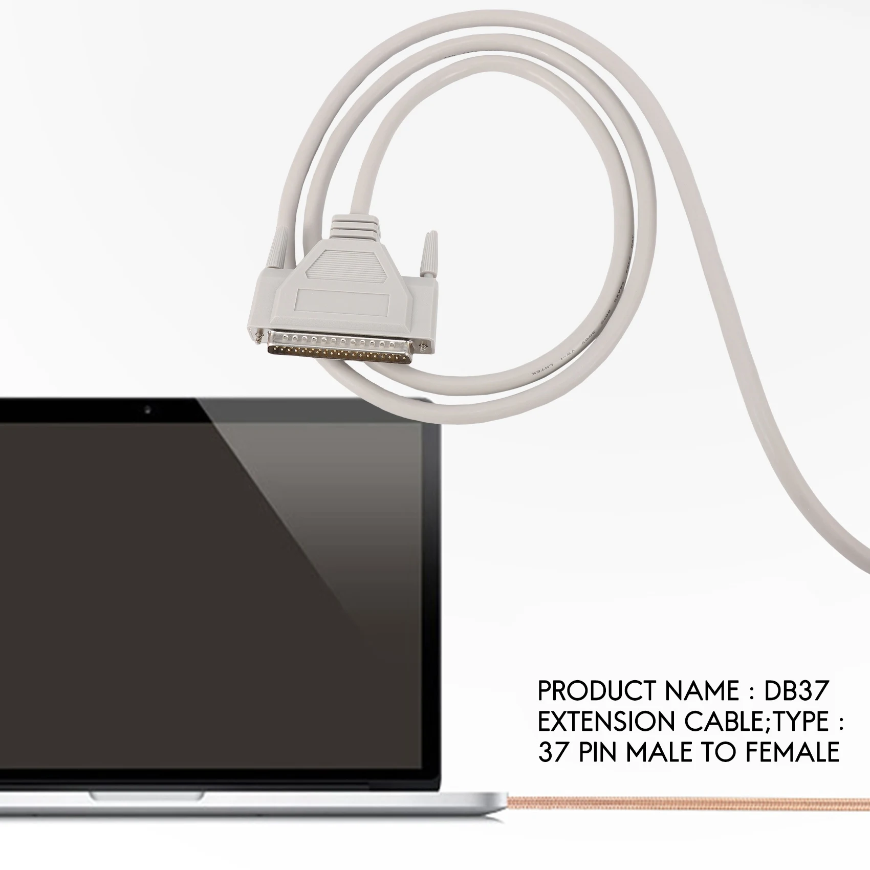 تمديد الحبل 3 متر 37 دبوس ذكر إلى أنثى DB37 تمديد كابل رمادي أبيض