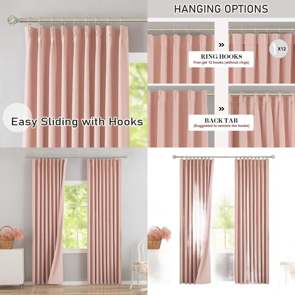 

Плиссированные шторы цвета пыльной розы (104 дюйма) с эффектом полного затемнения, с крючками, 40Ш x 104Д, термоизоляционные панели для гостиной и спальни