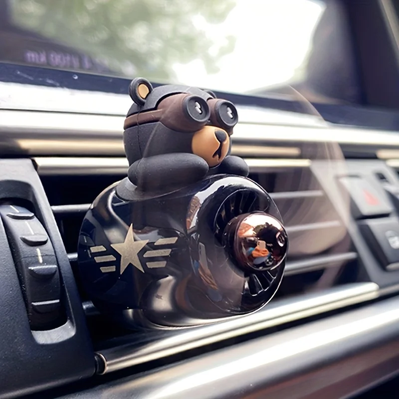 Car Air Freshener Cartoon Pilot Car Air Vent Fan Creative Car Perfume Decoration (Black Bear And Red Fox) - view 3