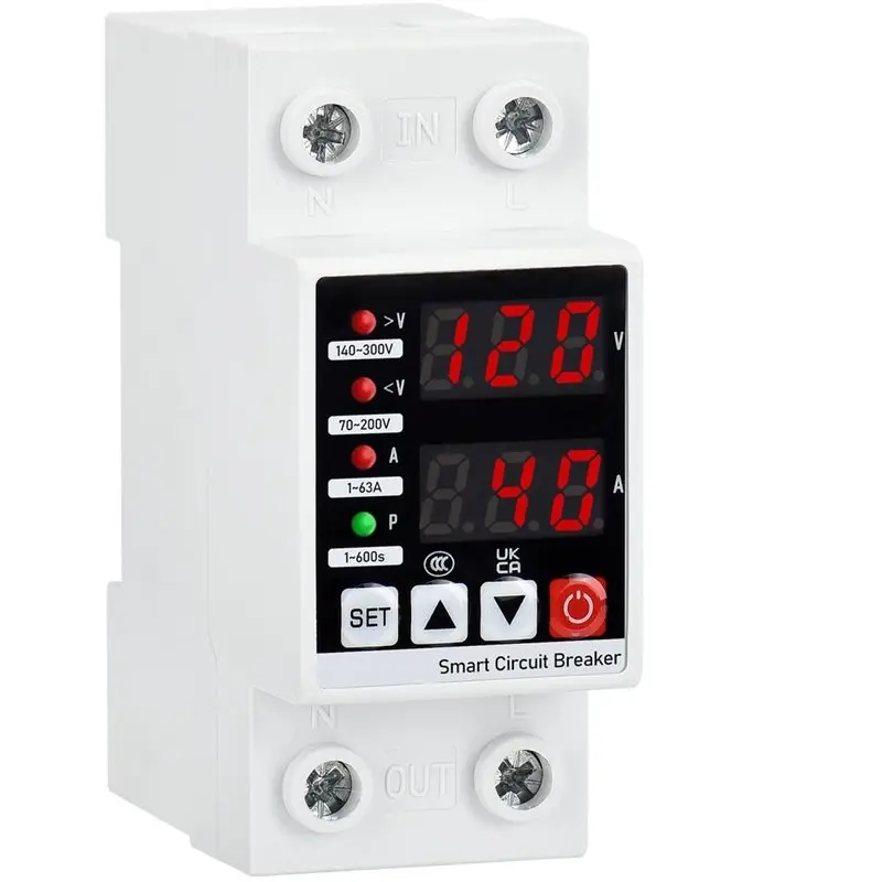 ABMR-Adjustable Voltage Protector 110V, Low/High Voltage Cutoff And Overcurrent Protection,1-63A Smart Circuit Breaker, 1 PC
