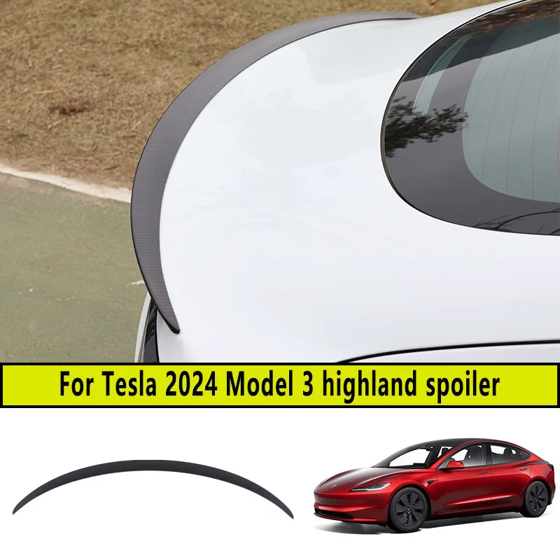 

For Tesla 2024 Model 3 highland Dry carbon fiber spoiler Trunk Lid Sport Spoiler Wing Car Tailgate Flap Trim Decklid Accessories