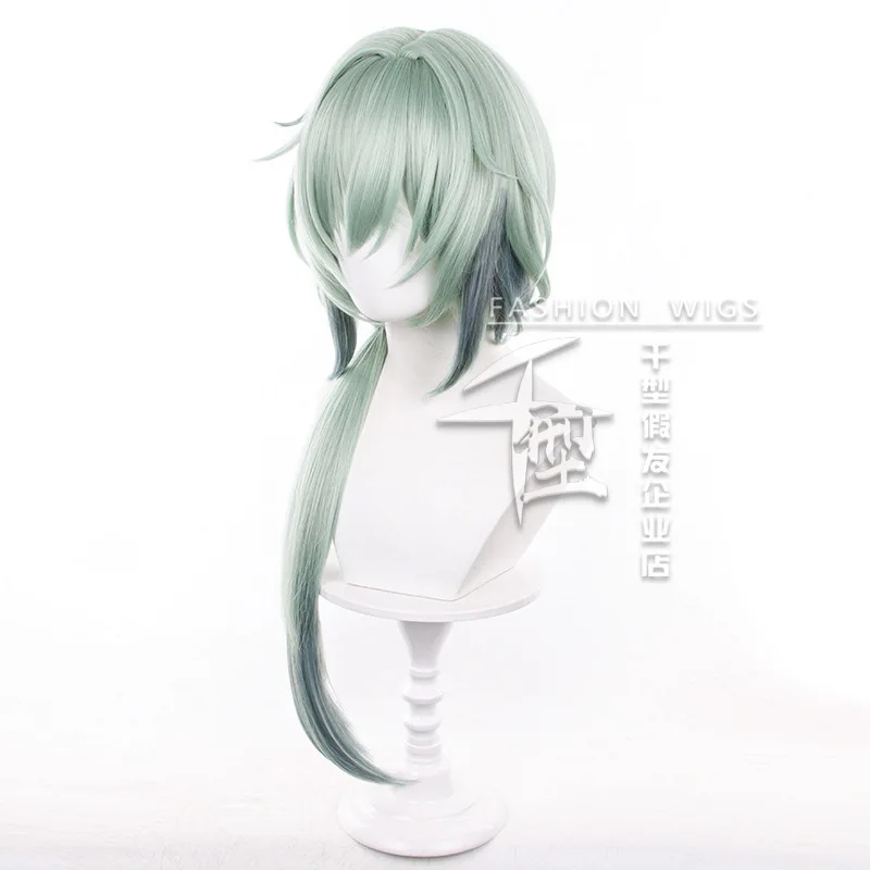 هونكاي ستار السكك الحديدية أنكسا شعر مستعار تأثيري Anaxagoras تأثيري الأخضر طويل ذيل حصان مقاومة للحرارة الباروكات الرجال ورثة كرنفال اللعب الدعامة