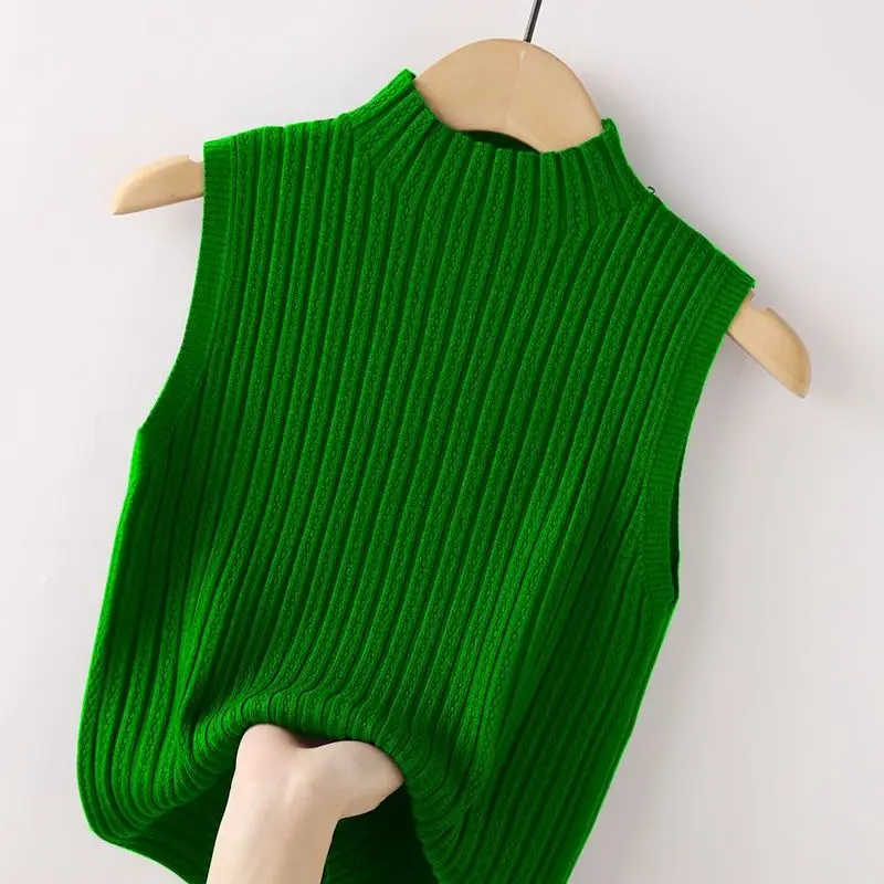 TRAF 여성용 니트 스웨터 조끼, 우아한 민소매 재킷, 가을 캐주얼 슬림 스웨터, 겉옷 11 봄 여름 조끼 턴 넥 V 넥 민소매 짧은 스웨터 조끼, 여성 한국 패션 니트 풀오버, 우아하고 심플한 여성 패션