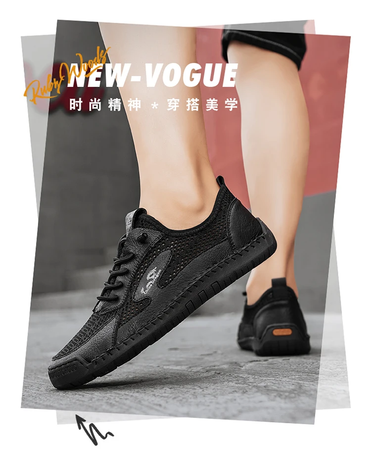 Herren-Freizeitschuhe aus Mesh, atmungsaktive Loafer, leichte Herren-Sneaker, flache Fahrschuhe, Größe Herren, Mesh-Schuhe, Sneakers – Detail 1