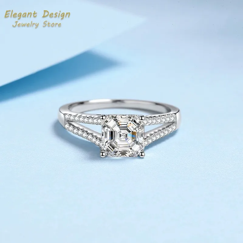 

Luxury Micro Inlaid Diamond 2ct Asscher Cut Four Clawed Moissanite Ring Platinum PT950 Engagement Ring Women Glamorous Jewelry