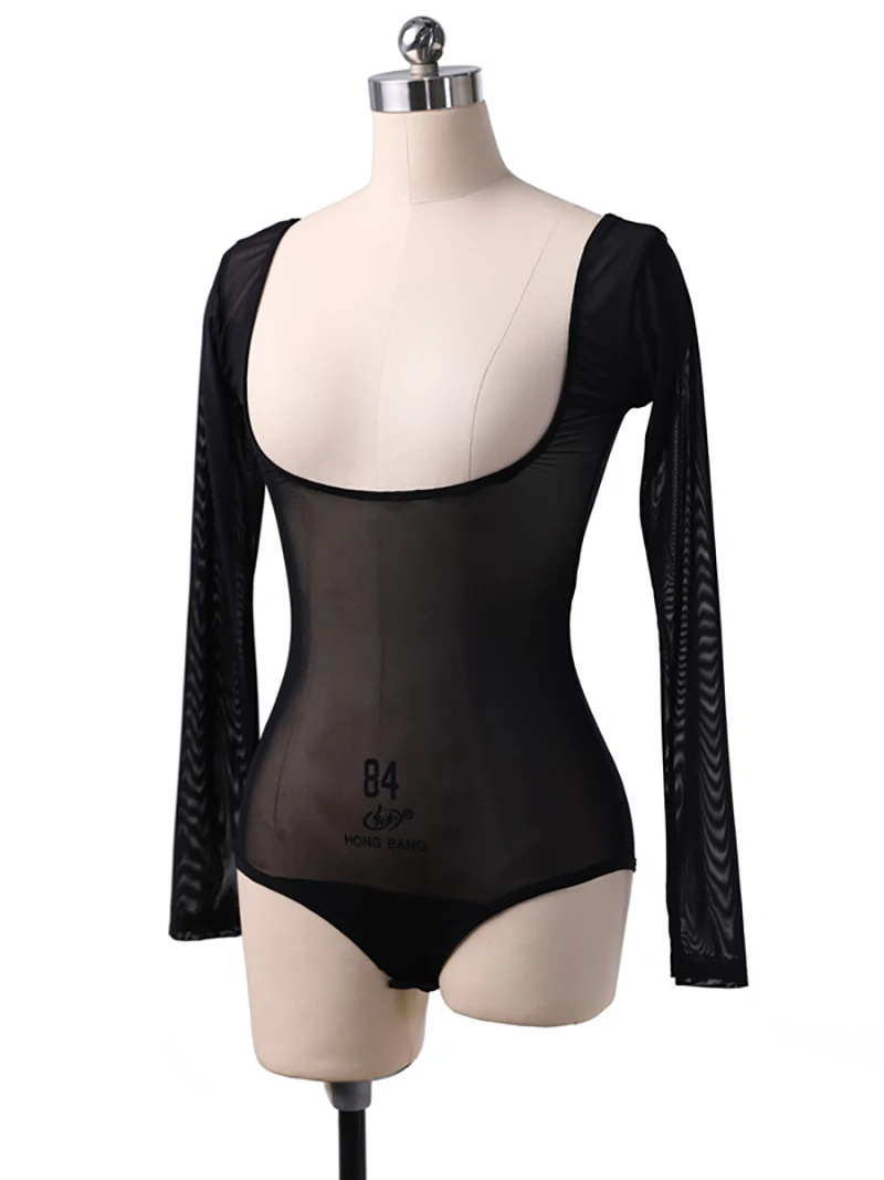 Adult Women Water Gauze Chest One-piece Long Sleeve Belly Dance Clothing Mesh Bodysuit Dancewear Party Costume