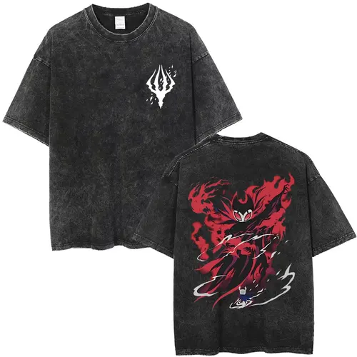 Imagen 2 del producto Camiseta lavada con estampado de Caballero hueco de juego para hombre y mujer, camisetas informales de algodón a la moda, camisetas de manga corta de gran tamaño Vintage Unisex