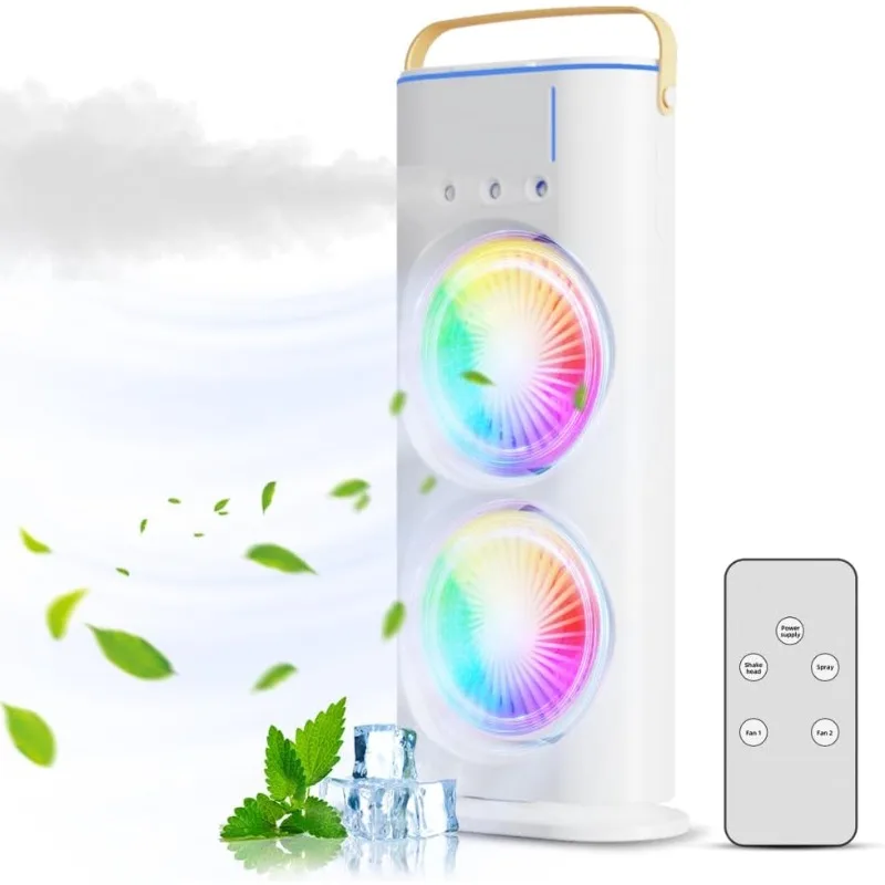 Portable Desktop Fan Rechargeable USB Rotary Air Cooler with Control 3-speed 7-color Light Suitable for Outdoor Room Accessories