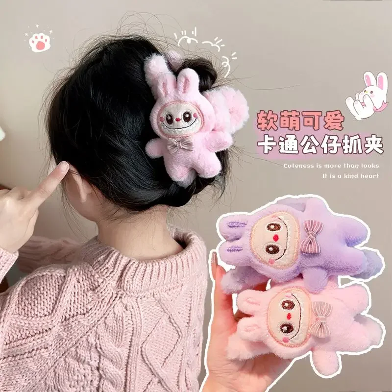 New Cute Labubu Cartoon Hairpin Female Kawaii Anime Peripheral Sweet Plush Grabber Shark Clip Accessorie Toy for Girlfriend Gift