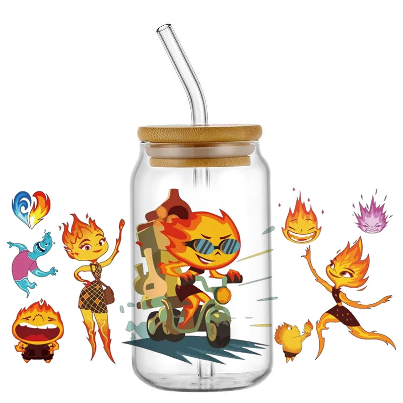 

Miniso Elemental UV DTF Cup Wrap for 16oz Libby Cute Cartoon 3D Decal Glass Can DIY Waterproof Transfer Sticker Wholesale