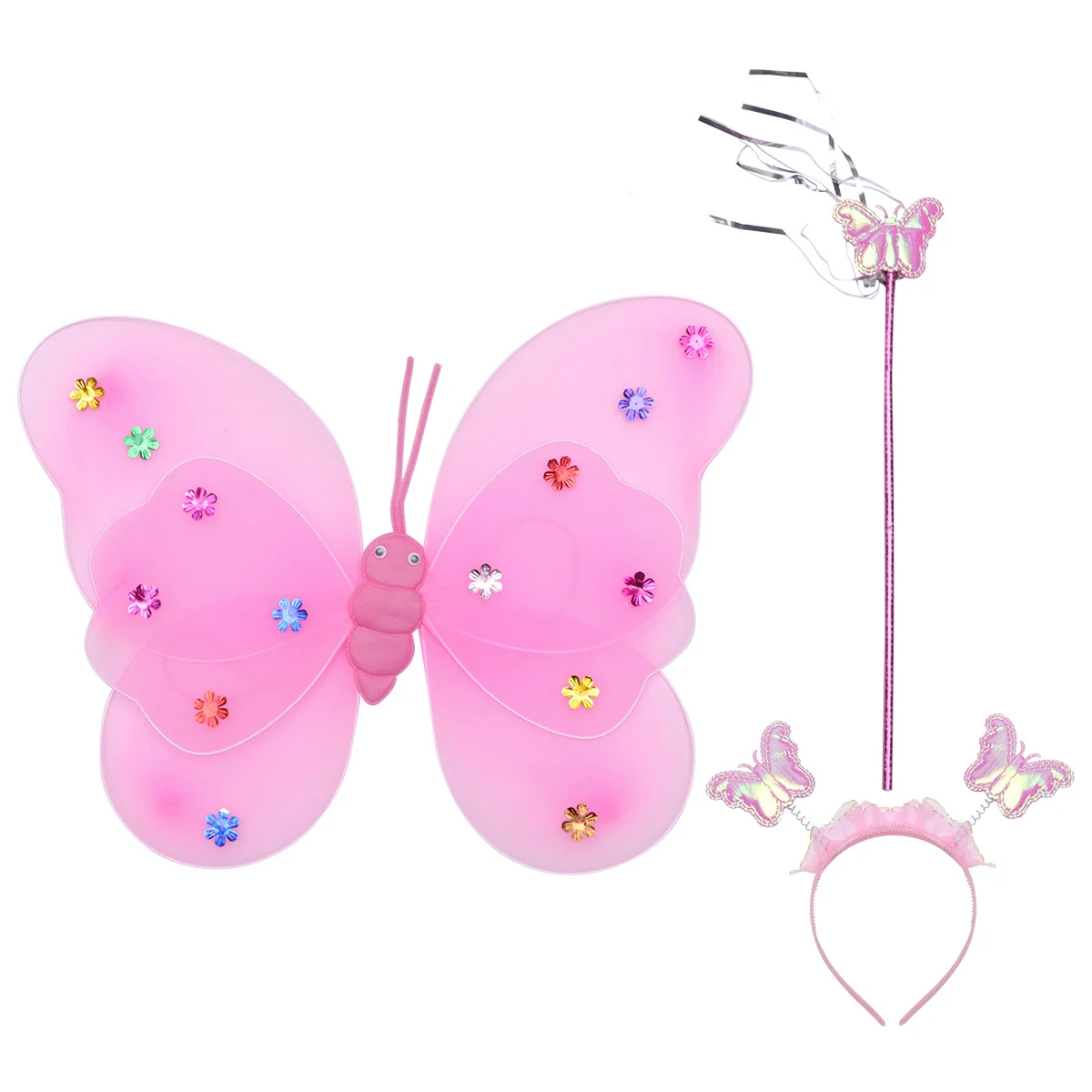3 stuks dubbellaags vlinders vleugel set hoofdband toverstaf mooie sprookjesvleugels kostuum voor meisjes kinderfeest sprookjesvleugels voor meisjes