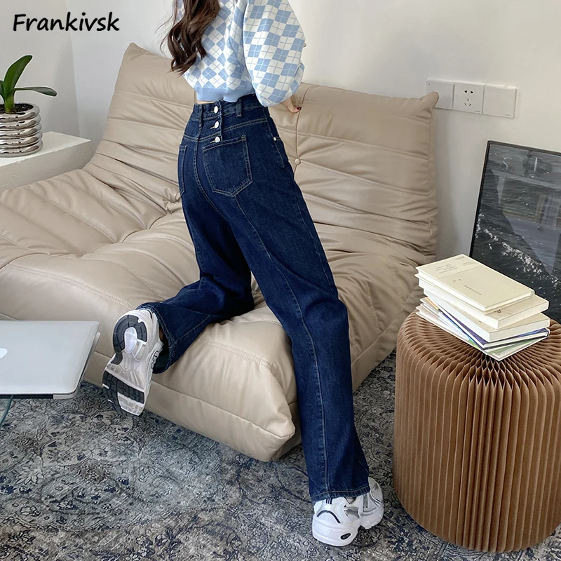 

Autumn Jeans Women Back-three Button American Retro All-match Fashion Denim Trousers College Aesthetic Hipster Chic High Waist