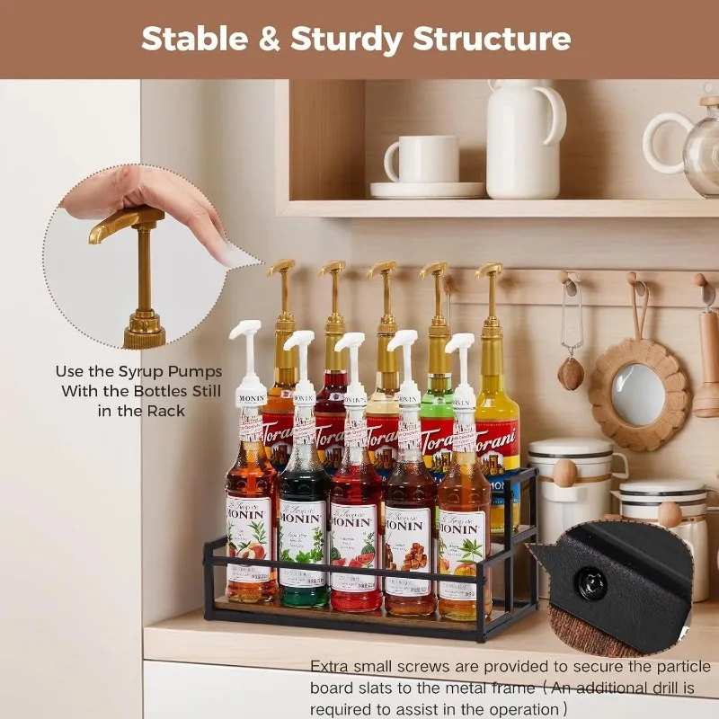 

2-уровневая стойка для 10 бутылок сиропа для кофе-бара, витрина для бутылок с ликером, держатель для полки, барная полка, органайзер для кофейного сиропа, столешница, стойка