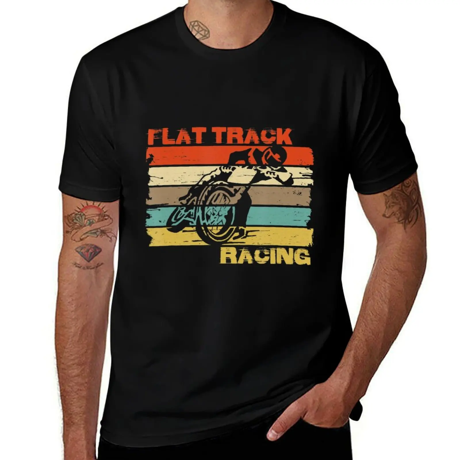 Vintage Flat Track Motorcycle Racing Speedway T-Shirt Casual Street Style Short Sleeve Tee T-Shirt