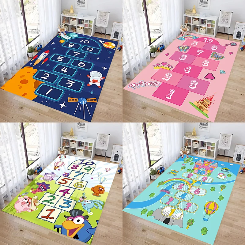 Interactive Hopscotch Play Mat Cartoon-Inspired Carpet for Bedroom Children's Room Fun Rug for Parent-Child Game Bedside Decor