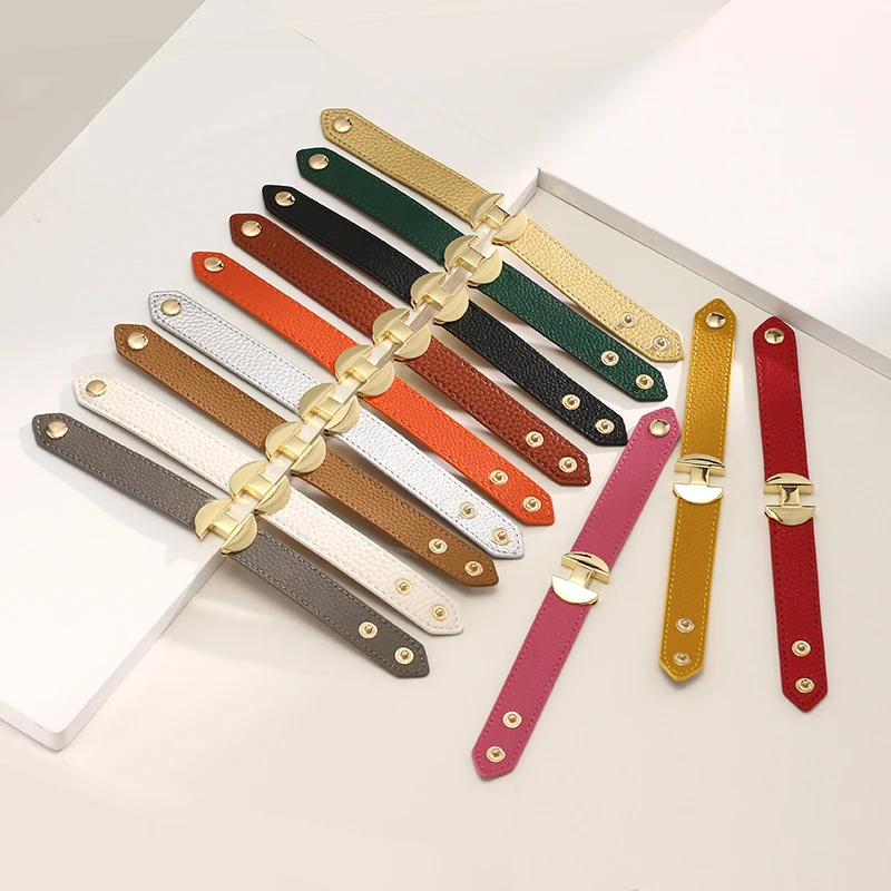 Gothic Punk Lychee Pattern Glossy Bracelets Belt Buckle PU Leather Women Men Multicolor Couple Bangles Fashion Top Jewelry