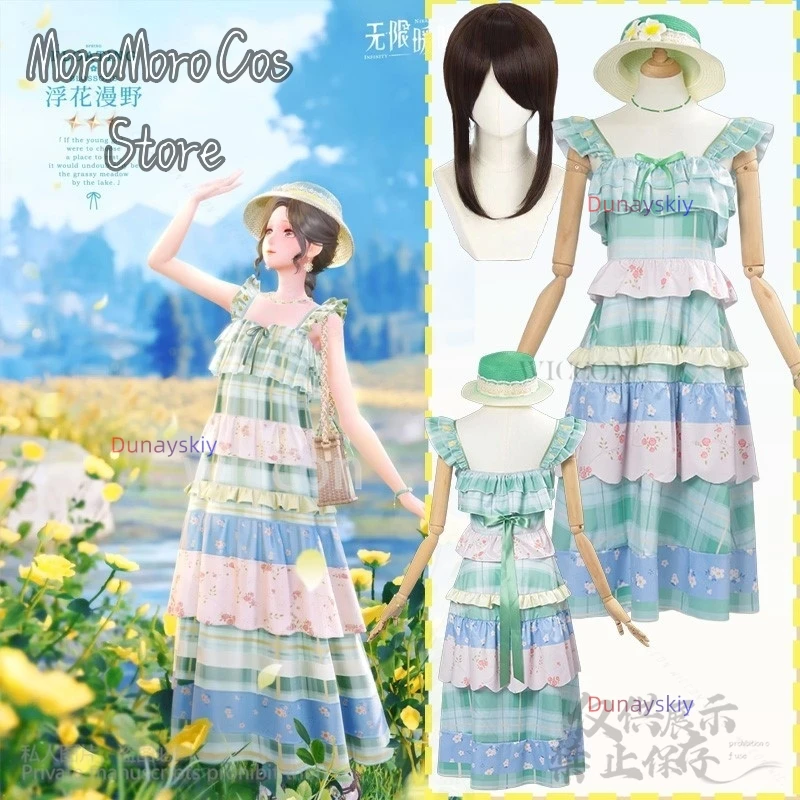 

Anime Game Infinity Nikki 코스프레 Costume Girl Summer Cami Dress Floral Print Sleeveless Layered Cake Lolita Bohemian Customized