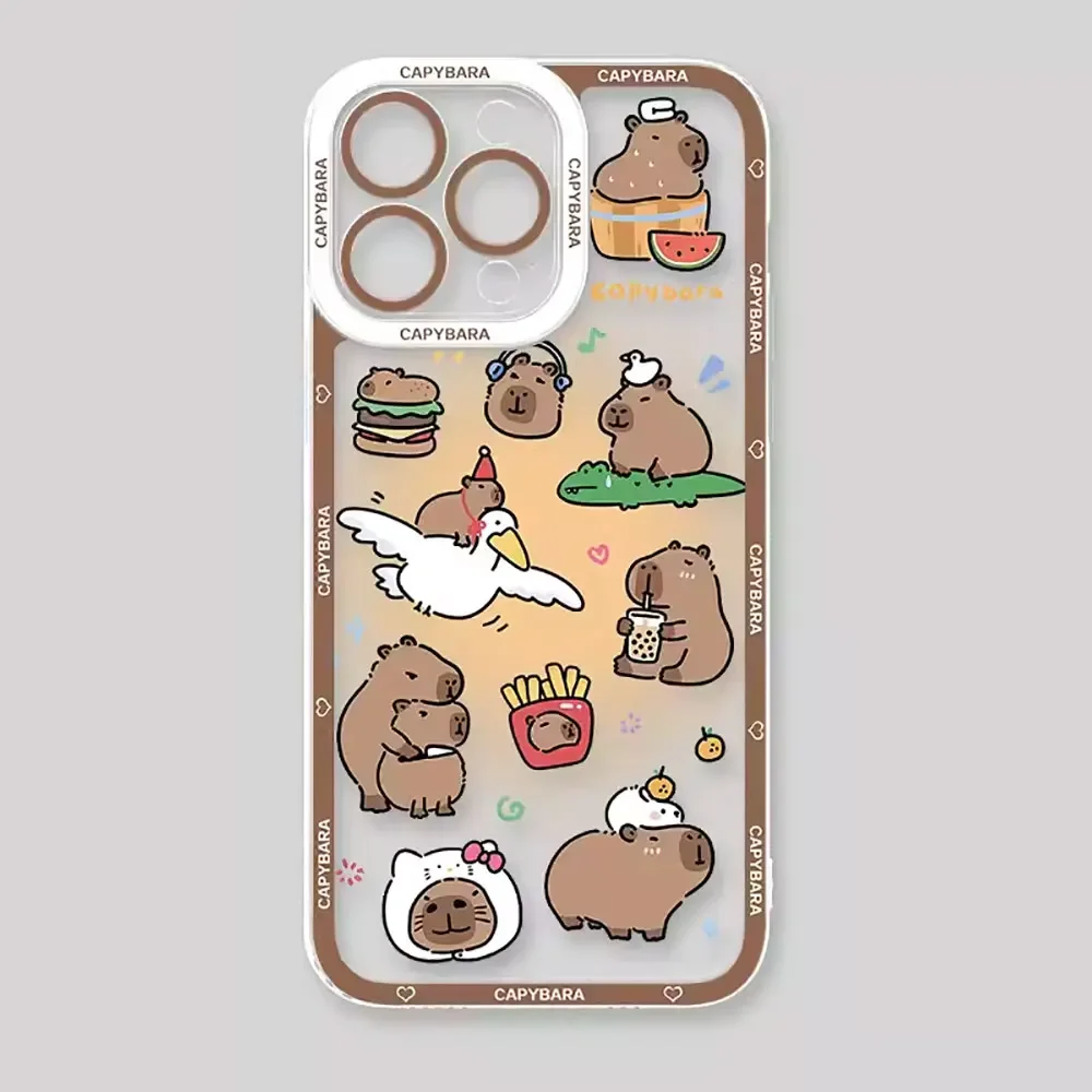 Cartoon Animal Capybara Couple Phone Case for IPhone 13 12 11 14 16 15 Pro XS MAX 7 8 Plus 13Mini X SE2 Transparent Cover Fundas