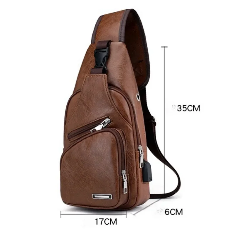 2024 Men's USB Chest Bag Designer Men Messenger Crossbody Package PU Leather Shoulder Bags Package Travel Chest Bag Bolso Hombre