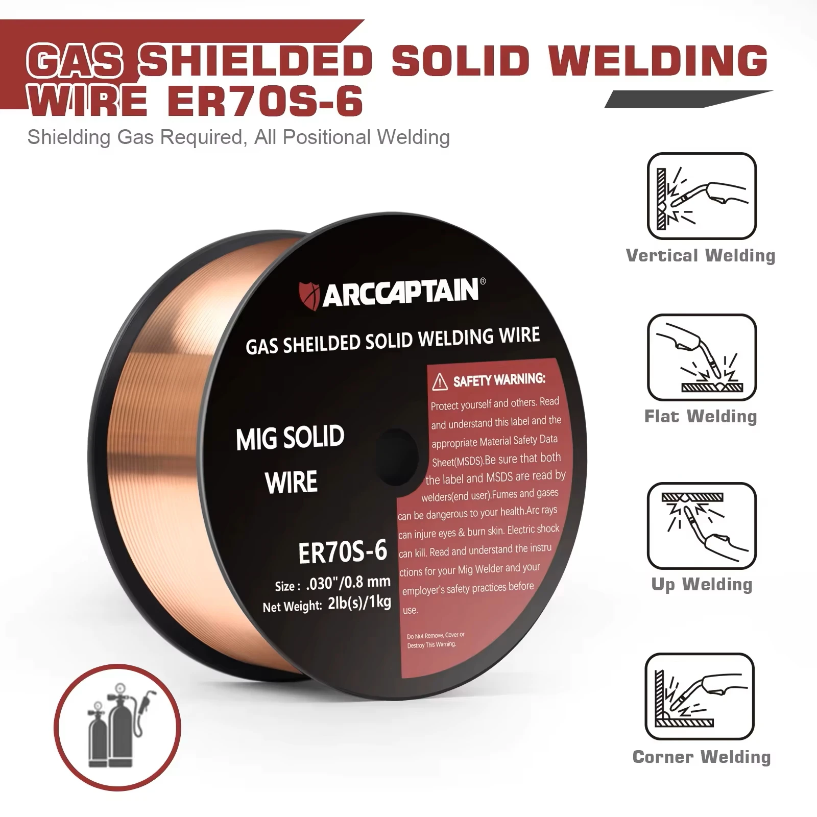 ARCCAPTAIN Mig Welding Wire ER70S-6 2Lbs Gas Solid Carbon Steel Low Splatter Mig Welding Wire Compatible With Other Mig Welder