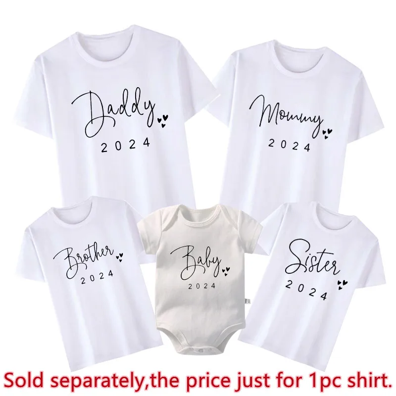 Funny Daddy Mommy Brother Sister Baby 2024 Family Matching Clothes Cotton Dad Mom Kids T-shirts Baby Bodysuit Family Look Outfit