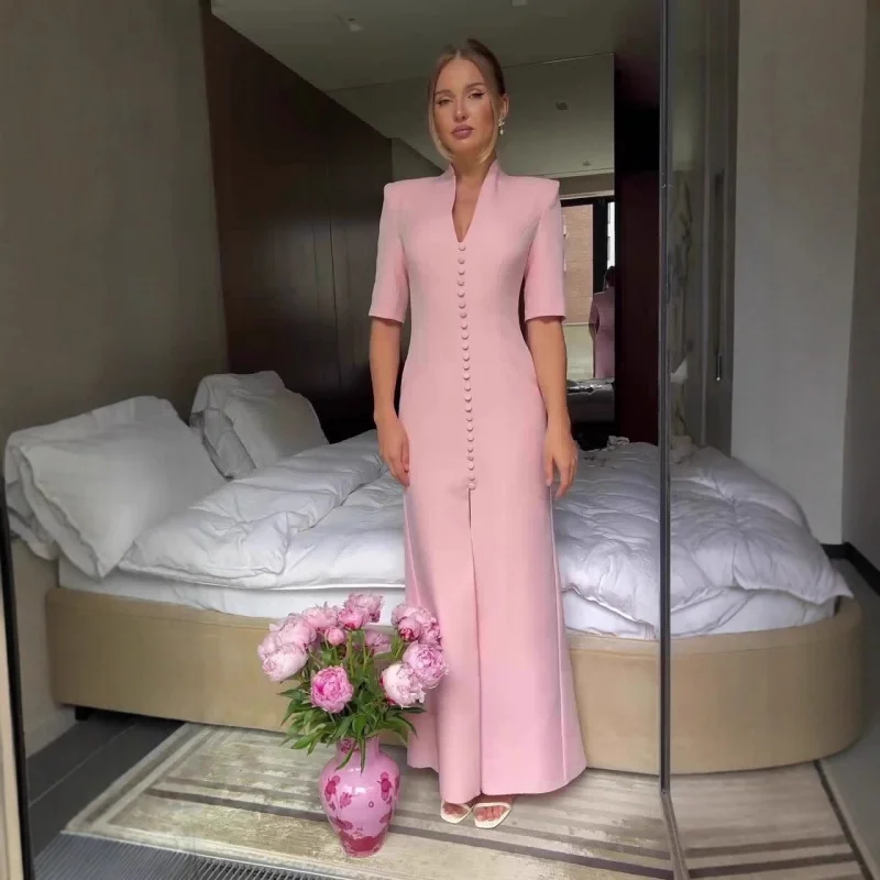 

2025Summer new design elegant and soft short-sleeve long dress for women