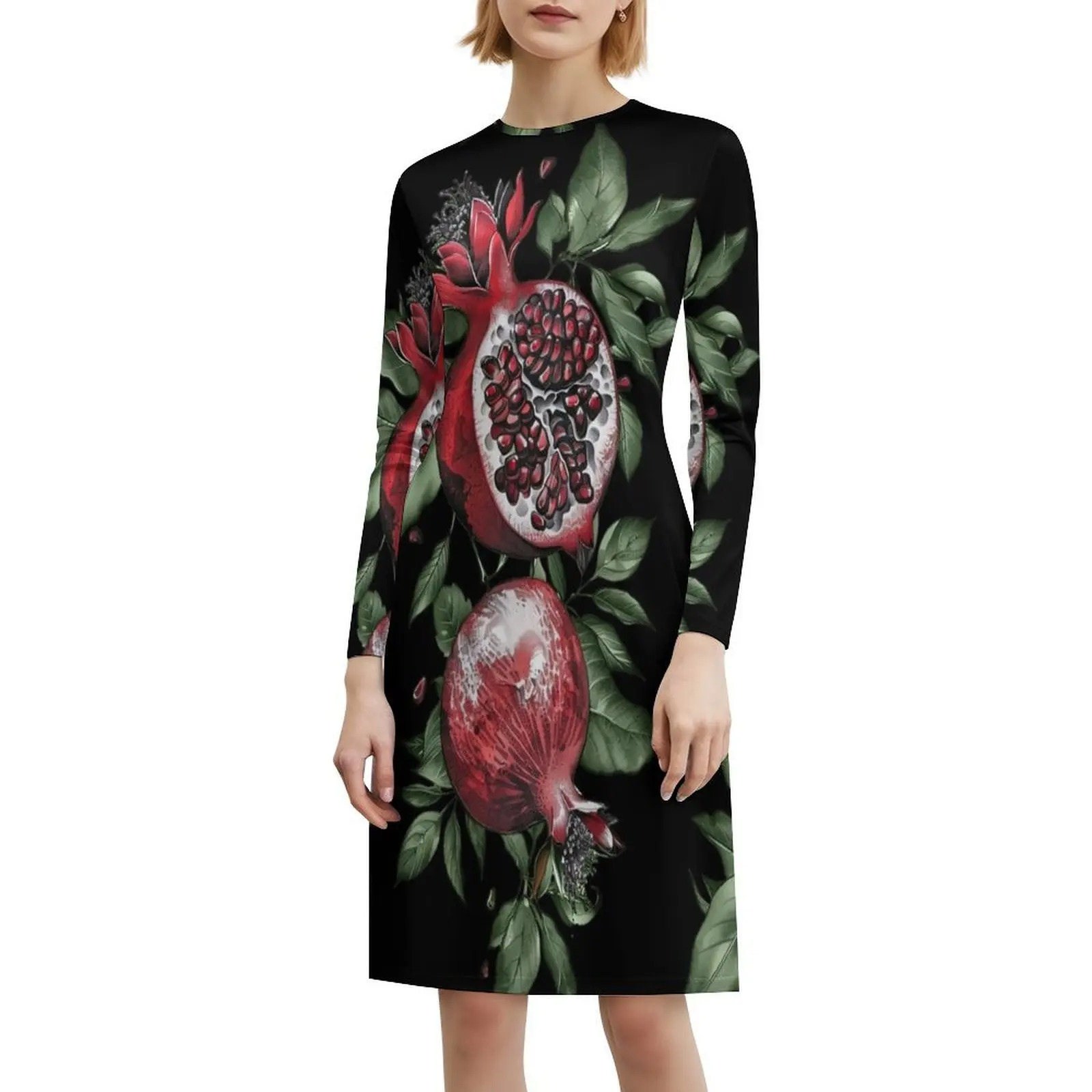 فن قوة الرمان الذي ينفجر مع الحياة! فستان قصير على طراز Preppy للنساء على شكل حرف A فستان يوم كاجوال فضفاض مناسب بالرمان #6