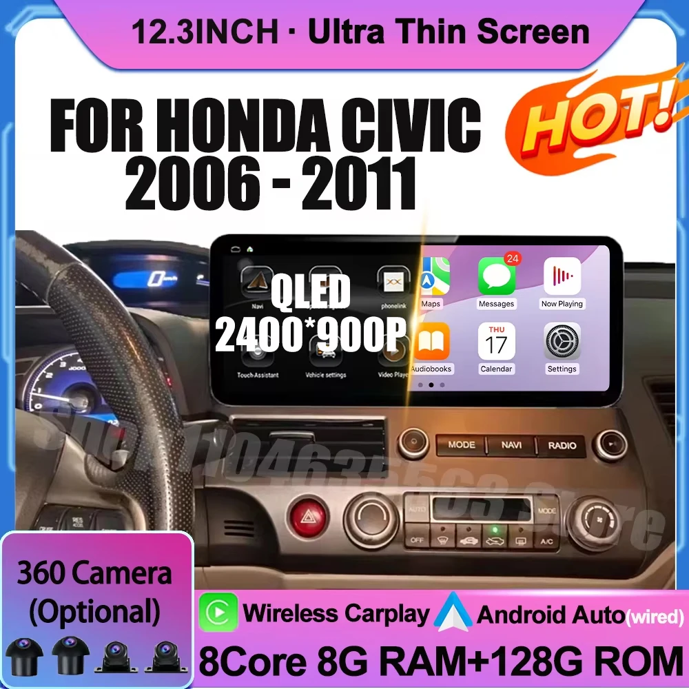 

Android 14 Car Radio For Honda Civic 2006-2011 Multimedia Player Stereo Navigation GPS QLED Screen 2400*900P Head Unit Tools