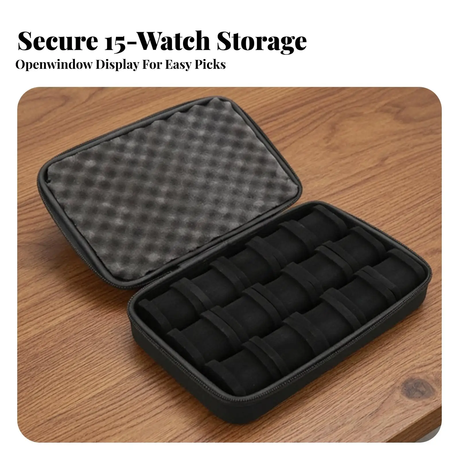 Travel Watch Storage Case for Daily Use Portable Organizer with Cushioned Slots and Quilted Lid for Secure Storage