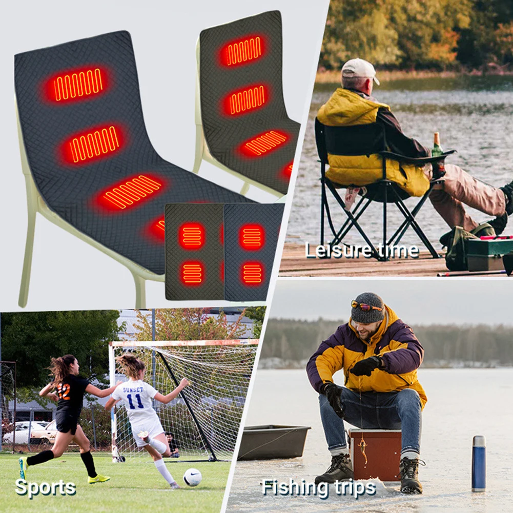 4개의 가열 구역 캠핑 의자 가열 쿠션 휴대용 가열 패드 3가지 조절 가능한 온도 타입 C/USB 충전 야외 여행용