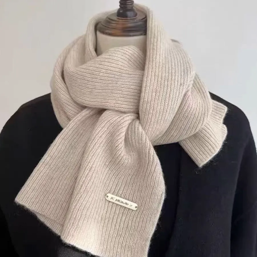2025 Winter Scarf for Women Korean Style Thickened Knitted Long Neck Warmer Solid Color Soft Yarn Fashion Scarf Winter Accessory