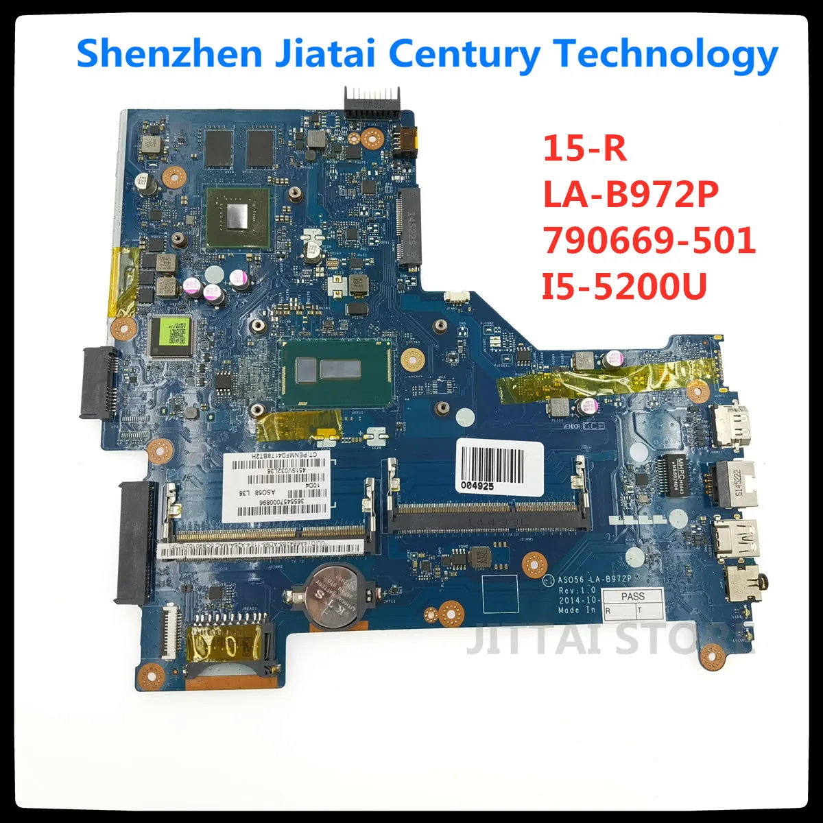 

LA-B972P 790669-001 790669-501 For HP 15-R Laptop Motherboard With SR23Y i5-5200 CPU 820M 2GB GPU ASO56