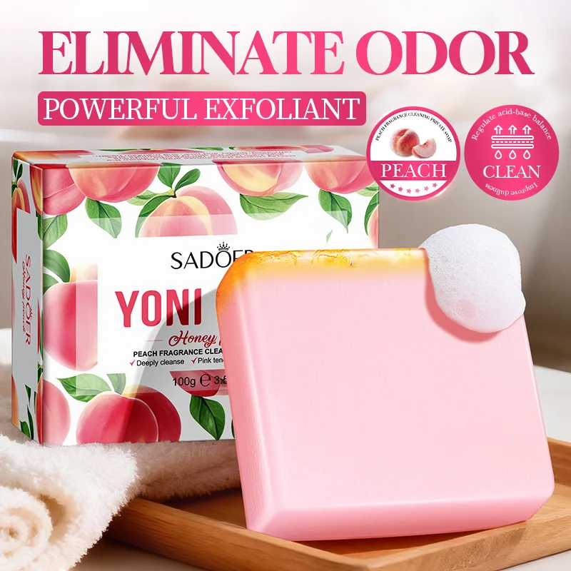 Jabón íntimo de melocotón Incluye red espumosa: limpieza y frescura suave, fórmula equilibrada por PH para pieles sensibles, nutritivo y suave