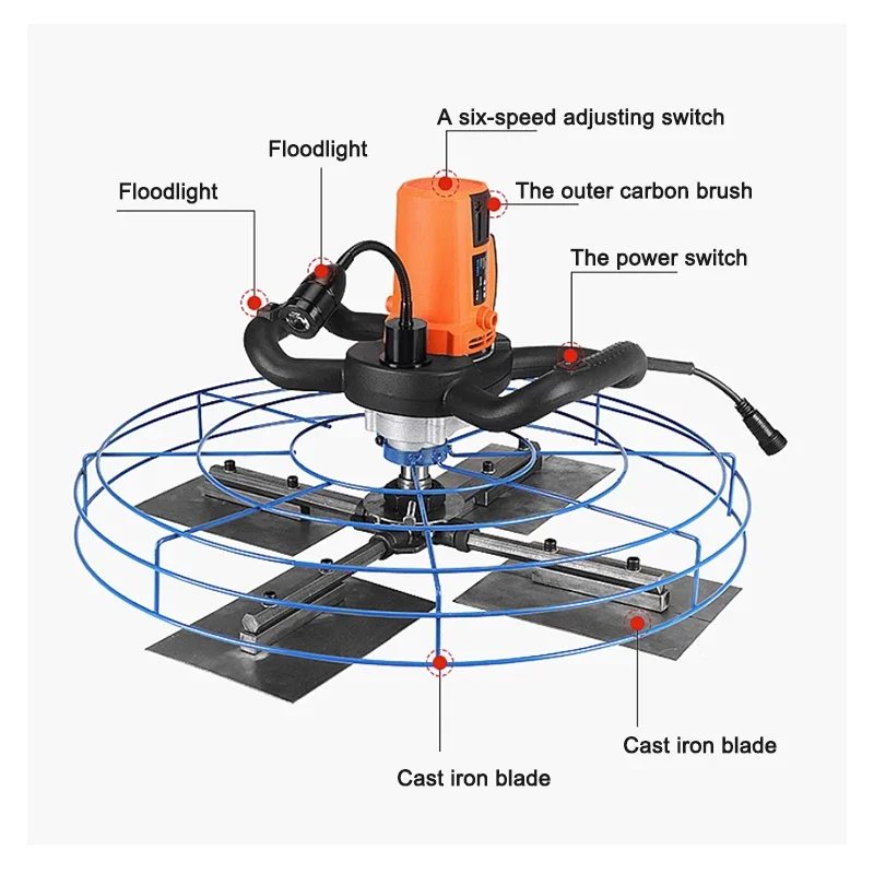 4380W Electric Concrete Trowel Floor Grinding Sanding Tool With Blade Collector LED Lighting For Road Bridge Construction