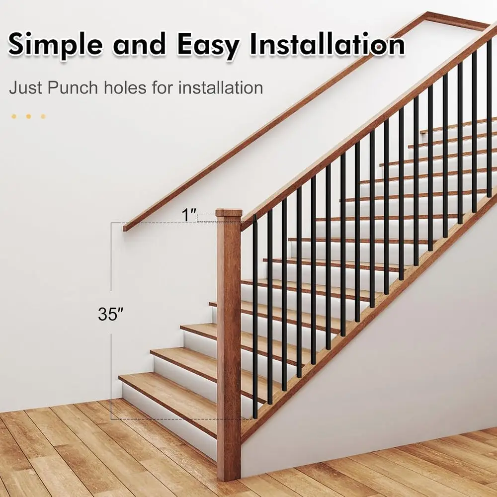 36 Hollow Single Basket Double Twist Wrought Iron Balusters for Interior Staircase, Black